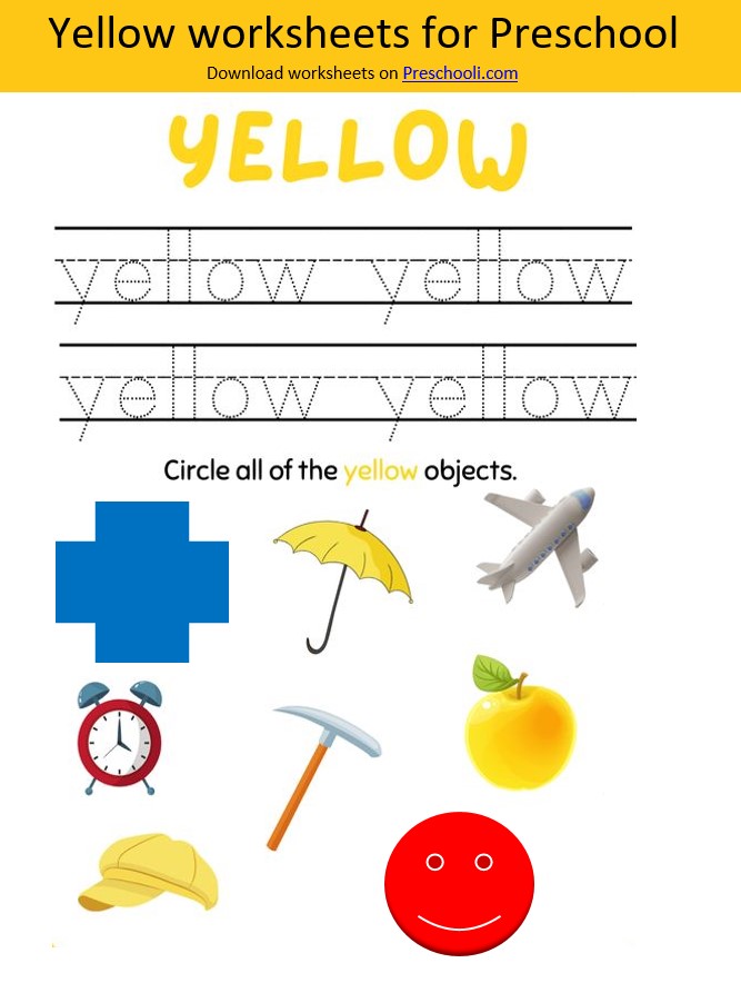 color yellow worksheets for preschool
